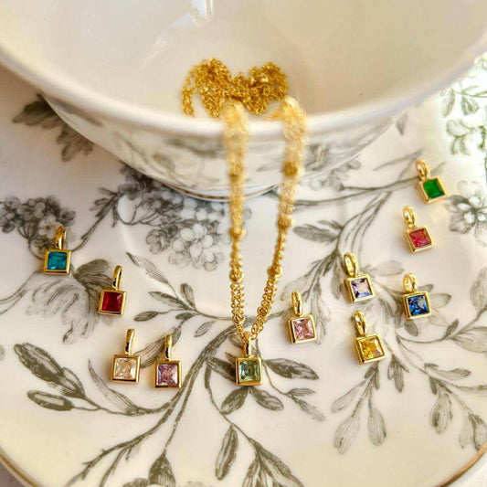Gold Birthstone Pendant Necklace - Personalized by Month